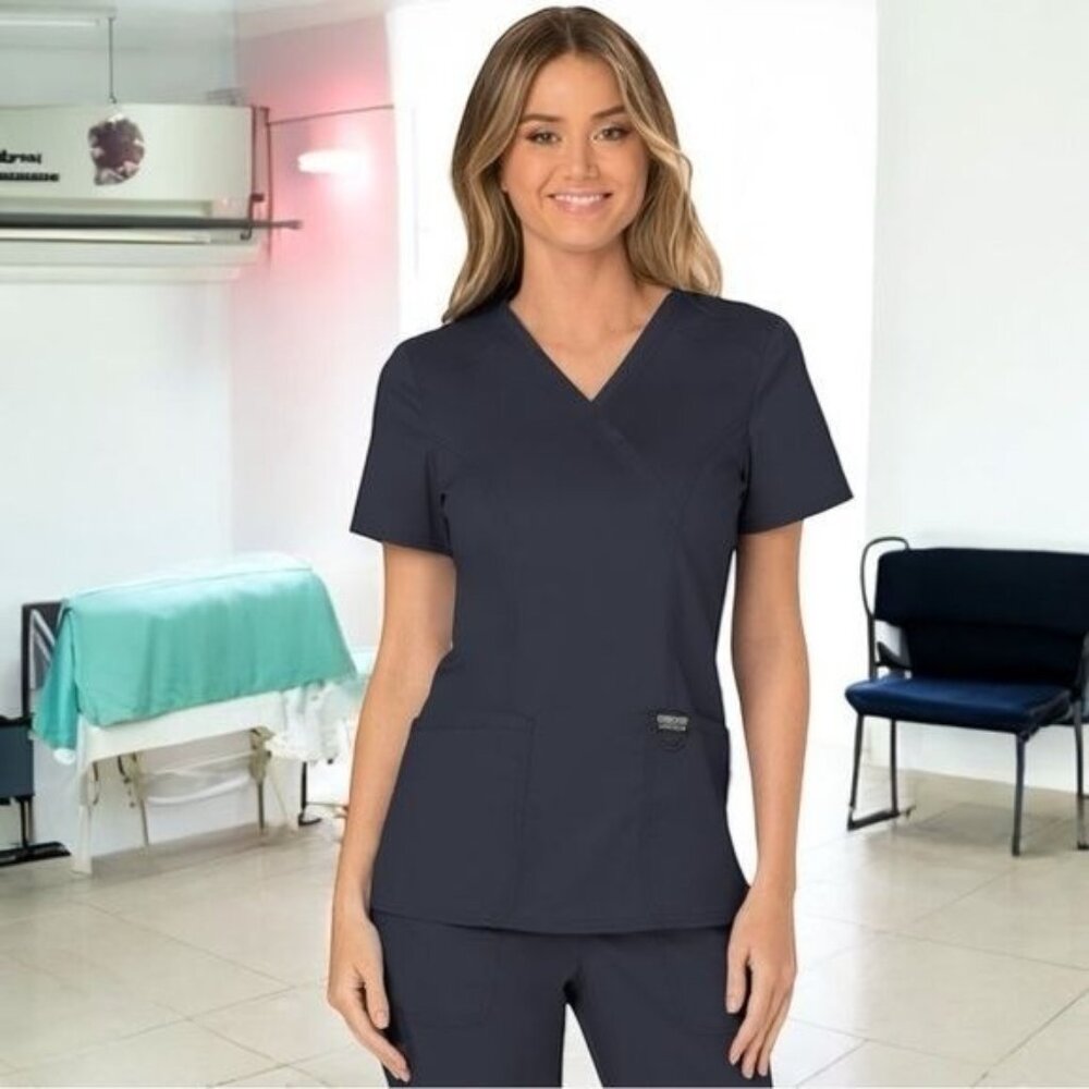 NEW‎ Cherokee Modern Classic Fit Mock Wrap Scrub Top Medical Career Comfort M